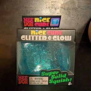 New in Box Nee Doh Nice Cube Glitter & Glow Teal Squishy